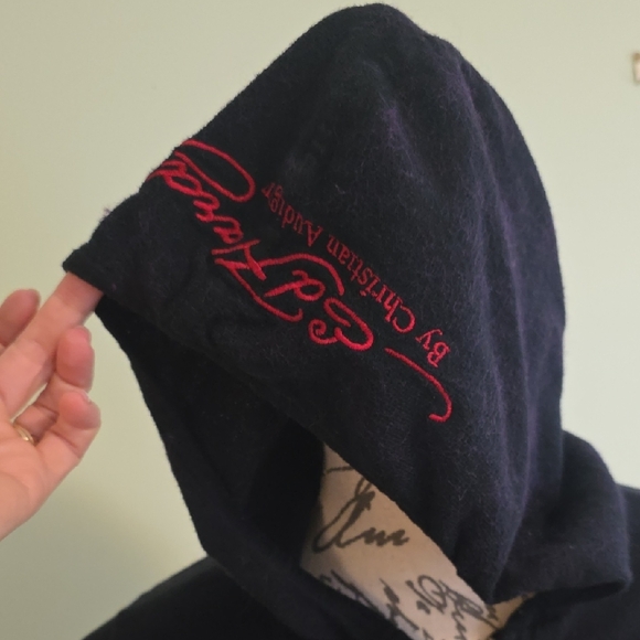 Ed Hardy Black Graphic Short Sleve Sweater With Zipper Size S - Picture 3 of 6